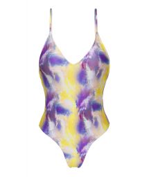Purple & yellow tie dye high-leg one-piece swimsuit - TIEDYE-PURPLE HYPE