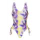 Purple & yellow tie dye thong 1 piece swimsuit with laced sides - TIEDYE-PURPLE ZOE