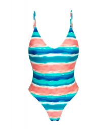 Blue / coral high-leg one-piece swimsuit - UPBEAT HYPE