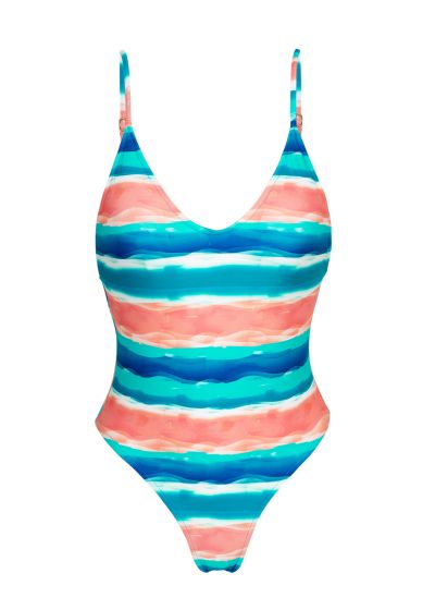 Blue / coral high-leg one-piece swimsuit - UPBEAT HYPE