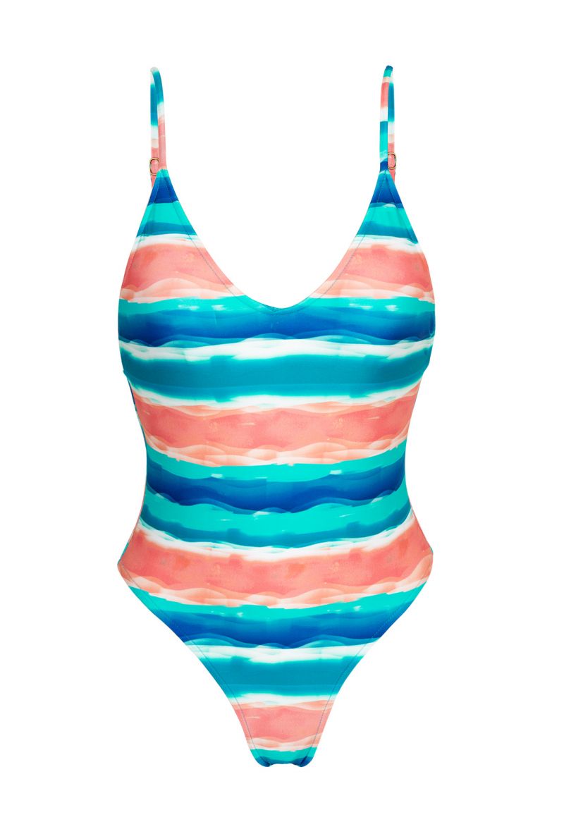Blue / coral high-leg one-piece swimsuit - UPBEAT HYPE