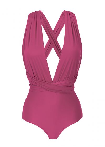 Dark pink multi-way one-piece swimsuit - VALENCIA MARINA