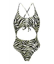 Black & White Tabby Belly Cut Brazilian One-Piece Swimsuit Wild