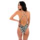 Black & white tabby belly cut Brazilian one-piece swimsuit - WILD-BLACK IVY STRAP
