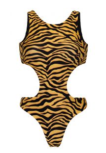 Omkeerbare trikini met hoge halslijn en oranje/zwarte tijgerprint - WILD-ORANGE TWISTED