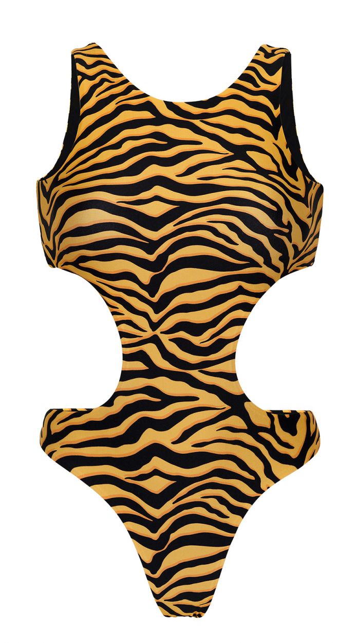 Reversible black & orange tabby high neck trikini - WILD-ORANGE TWISTED