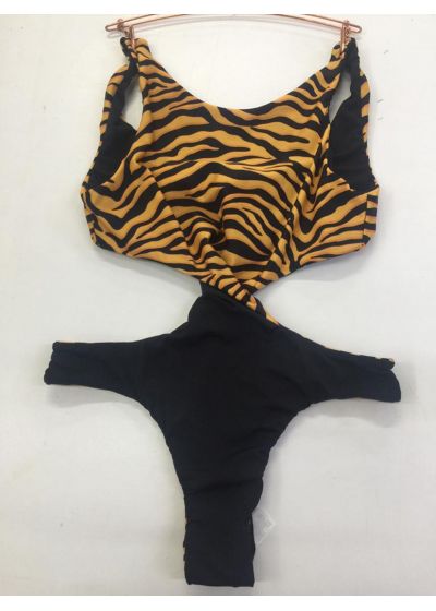 Reversible black & orange tabby high neck trikini - WILD-ORANGE TWISTED