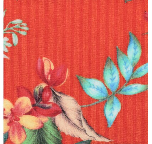 Brazilian red scrunch side-tie monokini with floral print - WILDFLOWERS TRIKINI