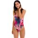 Pink & blue high-leg one-piece swimsuit with leaf print - YUCCA HYPE