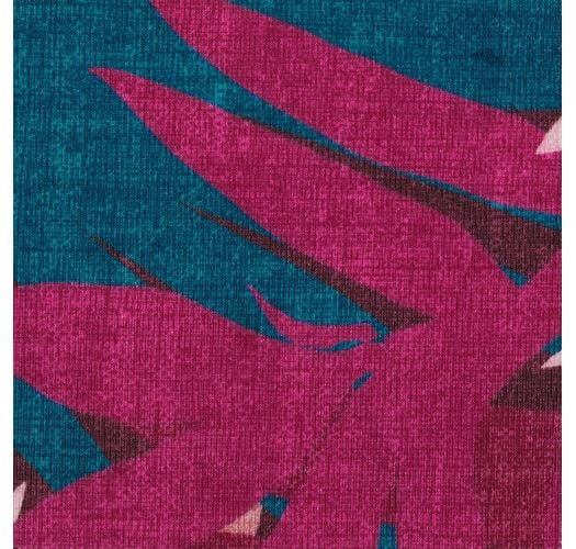 Fato de banho rosa/azul c/ padrão de folhas, cavado - YUCCA HYPE