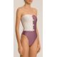 Two-color luxurious bandeau one-piece swimsuit with buttons - BICOLOR STRAPLESS SWIMSUIT WITH BUTTONS