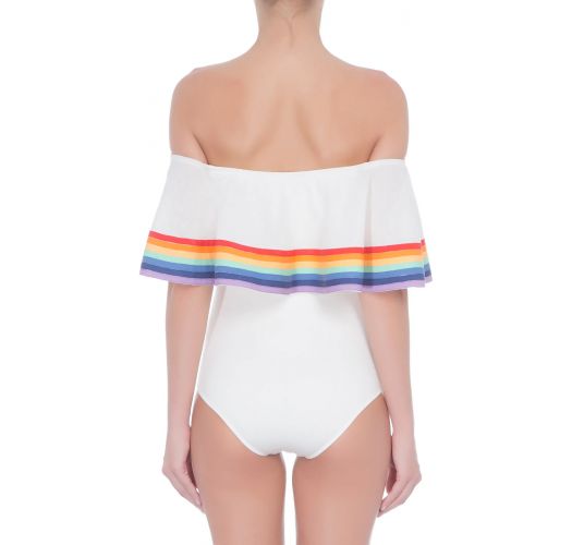 Costume da bagno bianco a spalla scoperta con strisce arcobaleno - BEBEL OFF WHITE