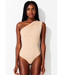 Luxurious gold glitter one-shoulder swimsuit - ASSYMETRIC GOLD