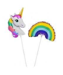 Set of 2 ballons on sticks unicorn/rainbow - BALLOONS WONDERLAND SMALL