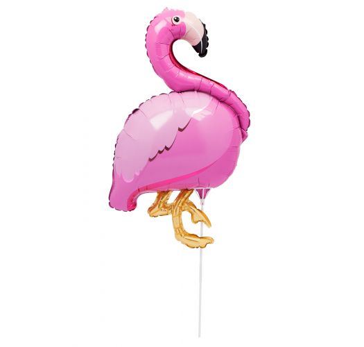 Flamingo-shaped aluminium foil balloon with stick - BALLOON FLAMINGO