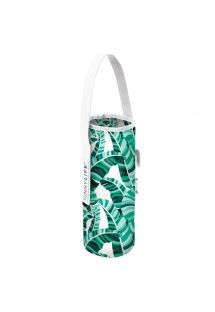 Green tropical bottle bag and corkscrew - COOLER BOTTLE TOTE BANANA PALM