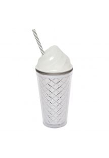 Gümüş rengi dondurma konisi biçimli pipetli bardak - FUN ICE CREAM SILVER