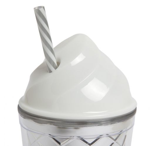 Bicchiere a forma di cono gelato con cannuccia color argento - FUN ICE CREAM SILVER