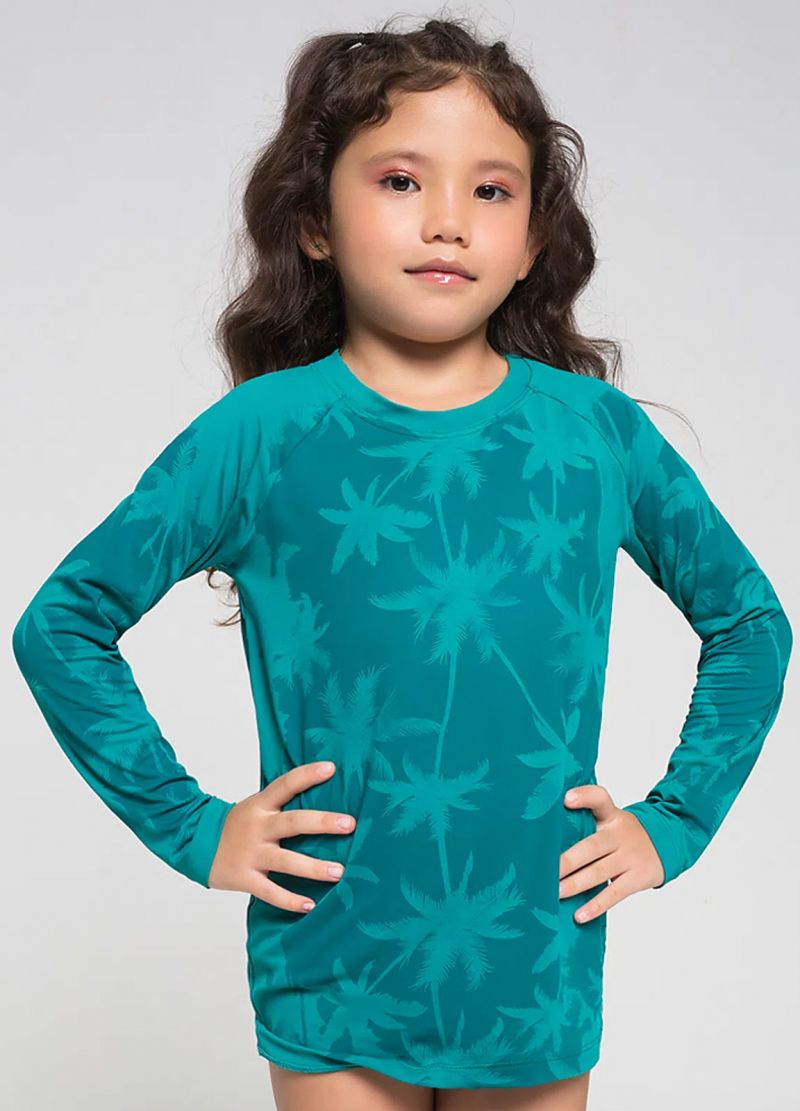 Magic green ML palm trees girl`s T-shirt - ACQUA MAGIC ML INF VERDE HORTELA