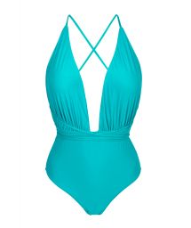 Plunging blue one-piece swimsuit - NEW VEGAS NANNAI