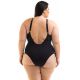 Plus size black high neck swimsuit with openwork and a white strap - SWIMSUIT CLEYA PRETO/BRANCO