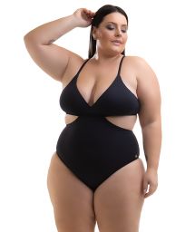 Plus size solid black Brazilian monokini - SWIMSUIT KEMMY PRETO