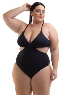 Plus size solid black Brazilian monokini - SWIMSUIT KEMMY PRETO