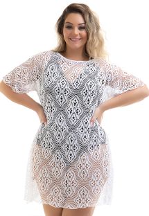 Koronkowa biała mini sukienka plażowa plus size - DRESS FABY BRANCO