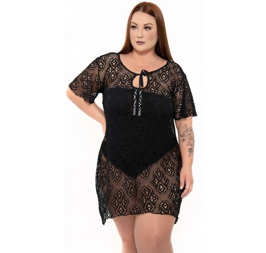 Plus size black lace beach mini dress - DRESS FABY PRETO