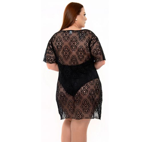 Plus size black lace beach mini dress - DRESS FABY PRETO