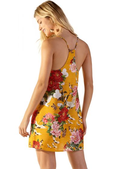 Yellow floral beach dress with slim straps - COQUETEL XANGAI