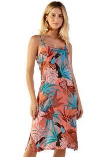 Longue robe de plage tropical rose à bretelles - ROBERTA PALMAR