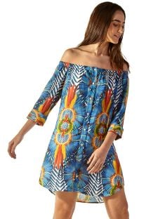 Colorful tropical beach dress with bare shoulders - SUNNY COCARDE