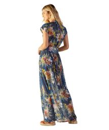 Long beach dress in blue floral print - TULE ARTA