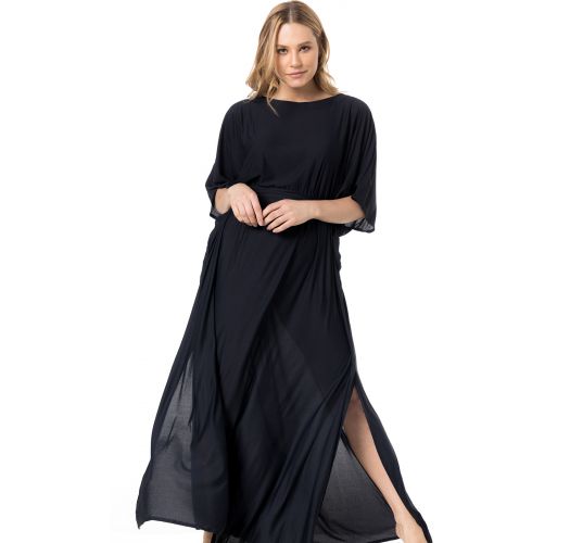KAFTAN LONGO CREPE LISO PRETO