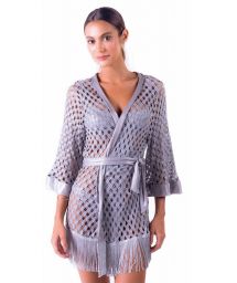 FRINGED KIMONO SILVER SHIMMER