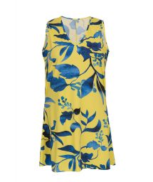 Robe de plage sans manches végétal jaune/bleu - DRESS LEMON FLOWER