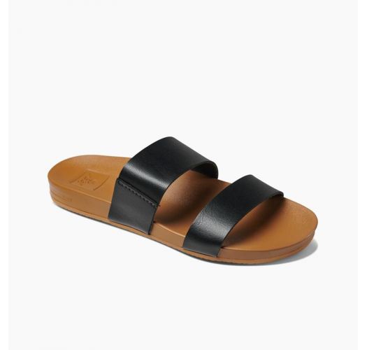 Anatomic flip-flops with black straps from natural vegan leather - CUSHION BOUNCE VISTA BLACK/NATURAL