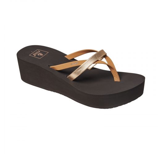 Comfortable wedge thongs with crossed straps - BLISS WILD HI BROWN GOLD