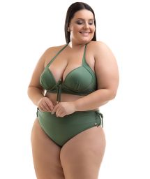 Plus size military green balconette bikini with a high waist bottom - BIKINI BETYNA AGAVE