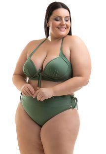 Militair groene balconette bikinitop en hoge taille bikinibroek, plus size - BIKINI BETYNA AGAVE