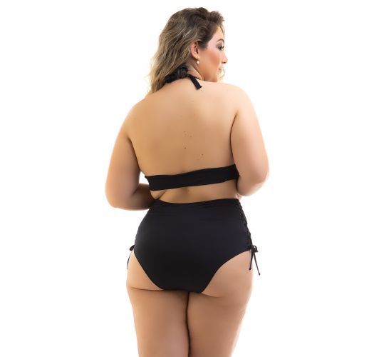 Schwarzer Plus Size High-Waist-Bikini aus Bi-Material - BIKINI CLEYA PRETO