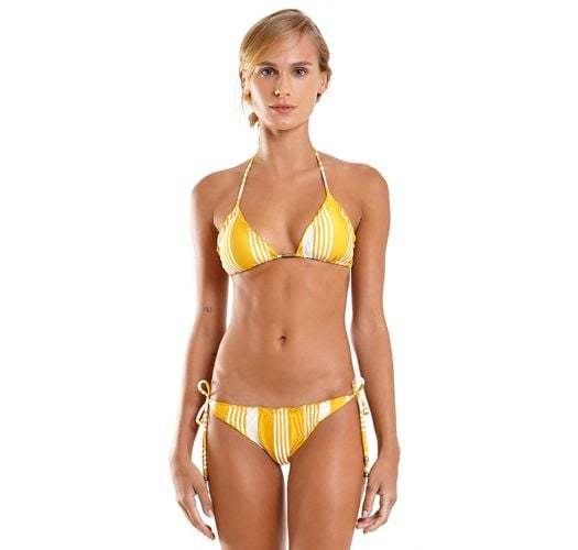 Yellow & white striped Brazilian bikini with wavy edges - MEL NASCA