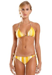 Bikini brasileño de rayas amarillas y blancas con bordes ondulados - MEL NASCA