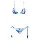 Trójkątne bikini niebieskie z pomponikami, krzyżowanie na plecach - ETNICO POMPOM