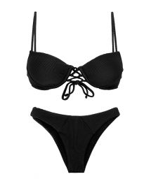 Bikini balconnet push up noir côtelé et tanga - SET COTELE-PRETO BALCONET-PUSHUP LISBOA