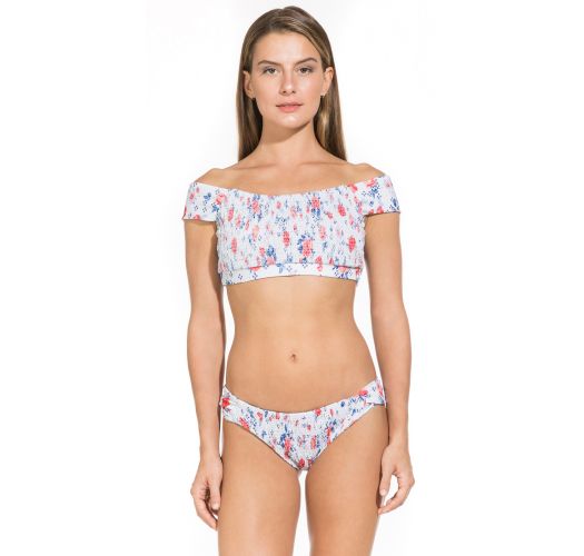 Bikini floral con ctop top escote Bardot - JANE ORANGE BLUE LIBERTY