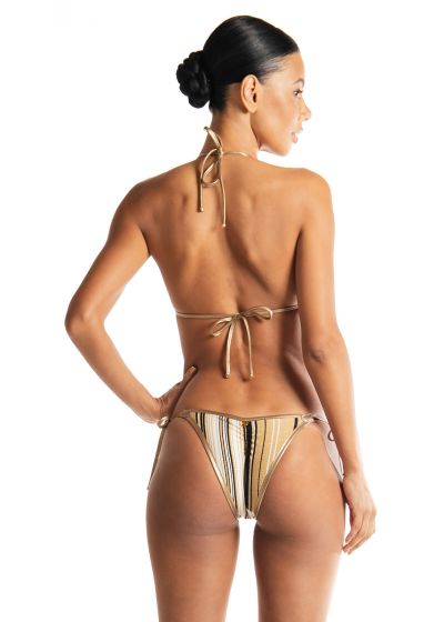 Bikini triangle luxe à rayures doré/noir réversible - BUZIOS DOUBLE LUREX