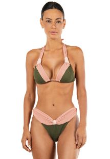 Pink reversible green textured triangle halter bikini - CRAZY IN LOVE ROSEMARY