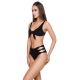 Bikini taille haute luxe noir textur - DONNA BK BLACK